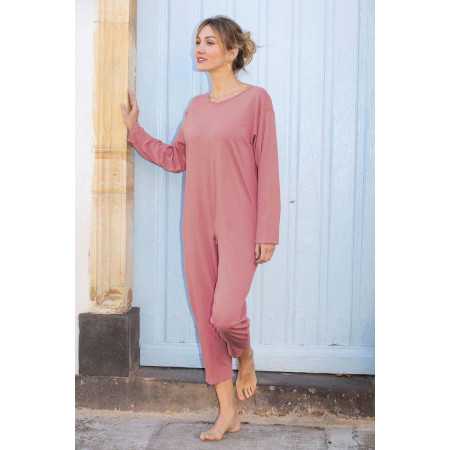 Grenouillère médicalisée nuit femme senior - coloris rose - face