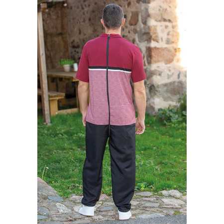 Grenouillère homme senior manches courtes et pantalon - bordeaux vue dos