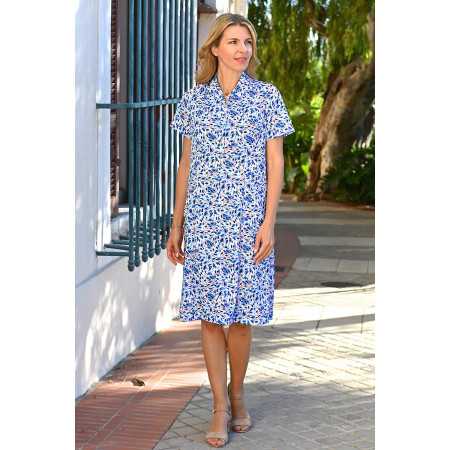 Robe médicalisée ouverture dos pressions manches courtes coloris bleu