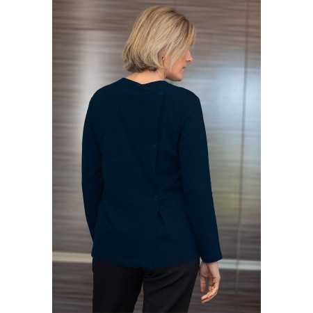 Tee-shirt femme manches longues dos croisé marine de dos