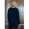 Tee-shirt femme manches longues dos croisé marine de dos