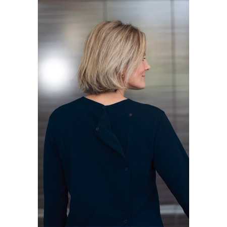 Tee-shirt femme manches longues dos croisé marine de dos zoom