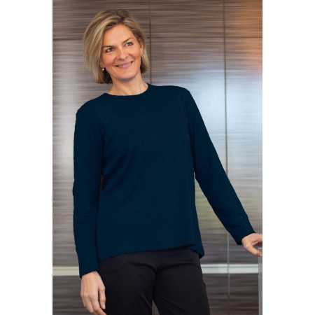 Tee-shirt femme manches longues dos croisé marine de face