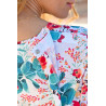 Robe médicalisée femme senior - blanche à fleurs dos zoom