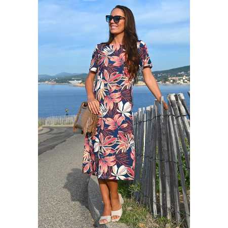 Robe médicalisée femme senior motif fleur coloris marine