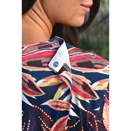 Robe médicalisée femme senior motif fleur coloris marine dos