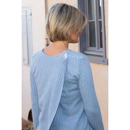 ̈Pull medicalisé bleu effet mail ouverture pressions dos zoom