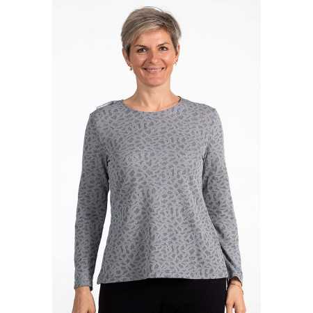 Pull femme senior ouverture dos croisé pressions gris