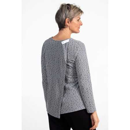 Pull femme senior ouverture dos croisé pressions gris dos