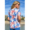 top haut médicalisé femme ouverture dos pressions motif fleuri bleu dos