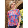 Tee-shirt manches courtes été femme senior dépendante marine fleuri