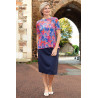 Tee-shirt manches courtes été femme senior dépendante marine fleuri tenue