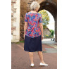 Tee-shirt manches courtes été femme senior dépendante marine fleuri dos tenue