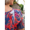 Tee-shirt manches courtes été femme senior dépendante marine fleuri dos zoom