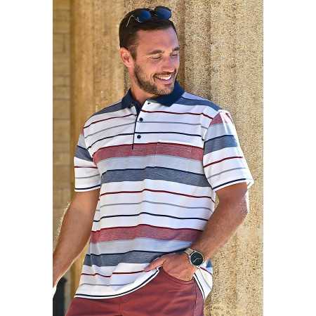 Polo homme senior médicalisé dos complet rayures