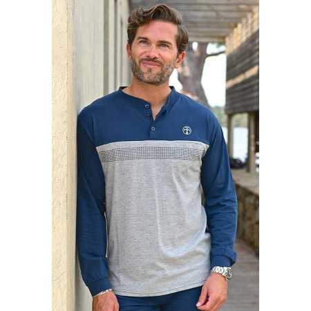 Pyjama homme senior 100% coton bleu