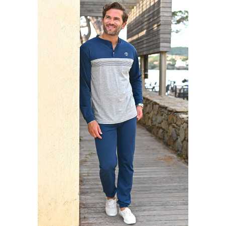 Pyjama homme senior 100% coton bleu