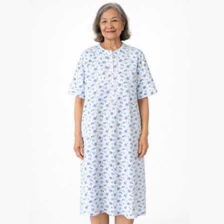 Chemise de nuit médicalisée fleurs bleues femme senior