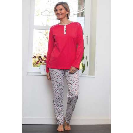 Pyjama femme manches longues rose framboise femme senior