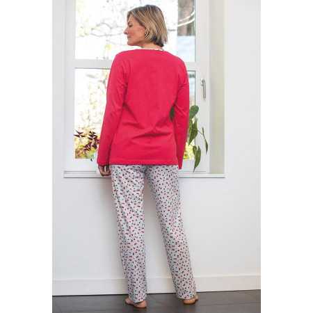 Pyjama rose pour femme, manches longues