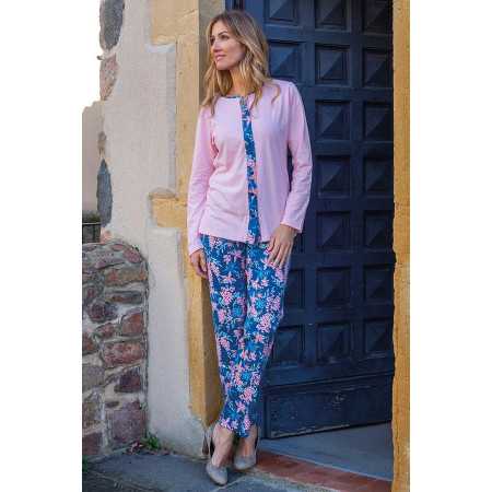 pyjama femme senior ouverture complète devant rose et bleu