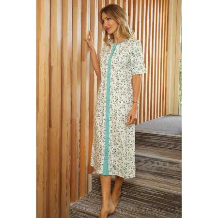 chemise de nuit femme senior ouverture avant boutons bleu fleur