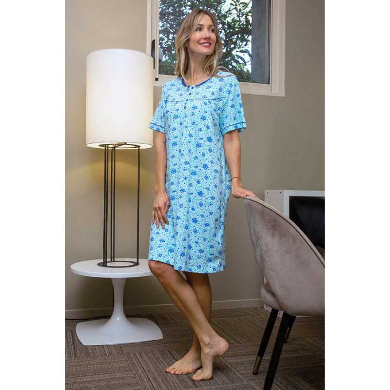 chemise de nuit bleu femme poitrine forte