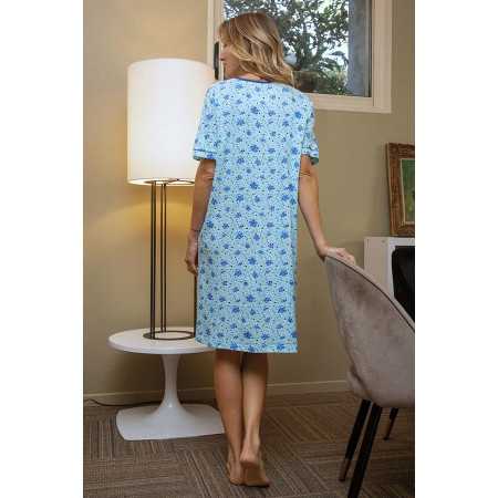 chemise de nuit bleue femme senior poitrine forte vue dos