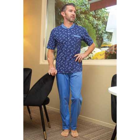 Pyjama homme manches courtes homme senior coloris bleu facile à enfiler