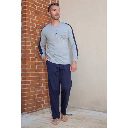 Pyjama homme senior confortable 100% coton manches longues