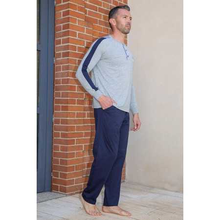 Pyjama homme senior confortable 100% coton manches longues
