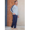 Pyjama homme senior confortable 100% coton manches longues