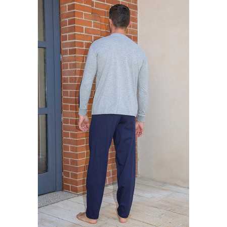 Pyjama homme senior confortable 100% coton manches longues