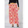 Pantalon fluide ceinture élastiquée femme senior coloris rouge fleuri