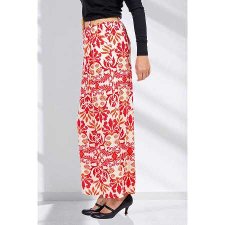 Pantalon fluide ceinture élastiquée femme senior coloris rouge fleuri profil