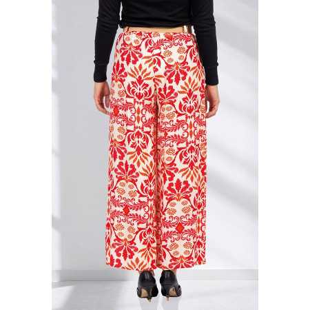 Pantalon fluide ceinture élastiquée femme senior coloris rouge fleuri dos