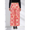 Pantalon fluide ceinture élastiquée femme senior coloris rouge fleuri dos