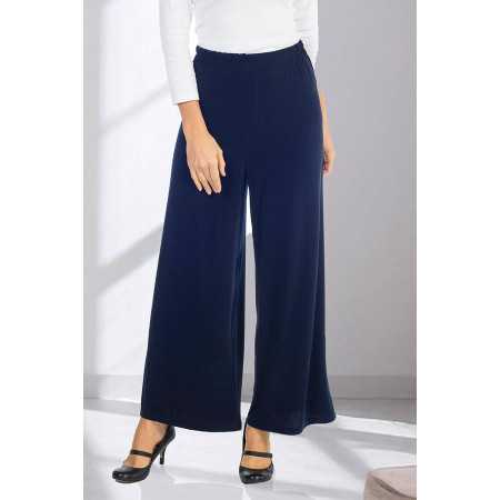 Pantalon taille élastiquée large fluide femme senior coloris marine