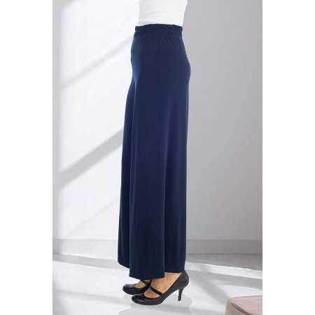 Pantalon taille élastiquée large fluide femme senior coloris marine profil