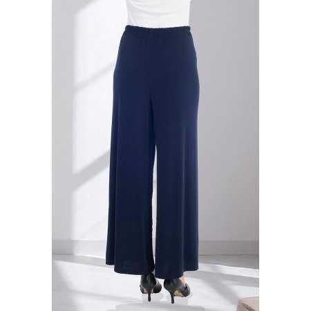 Pantalon taille élastiquée large fluide femme senior coloris marine dos