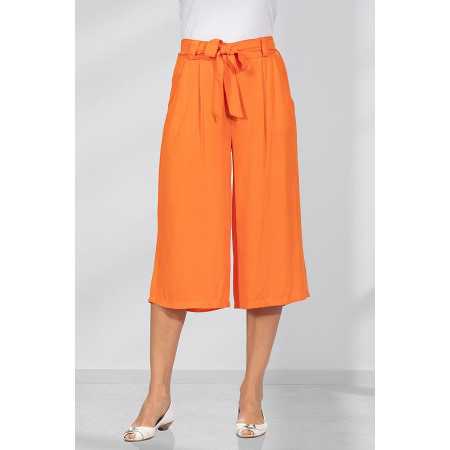 Pantacourt fluide orange ceinture élastiquée femme senior