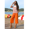 Pantacourt fluide orange ceinture élastiquée femme senior tenue