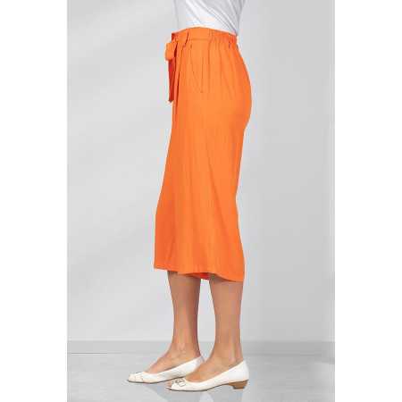 Pantacourt fluide orange ceinture élastiquée femme senior profil