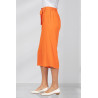 Pantacourt fluide orange ceinture élastiquée femme senior profil