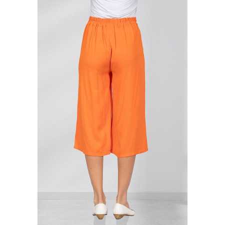 Pantacourt fluide orange ceinture élastiquée femme senior dos