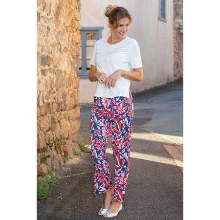 Pantalon femme senior à motifs - fluide - coloris rouge tenue