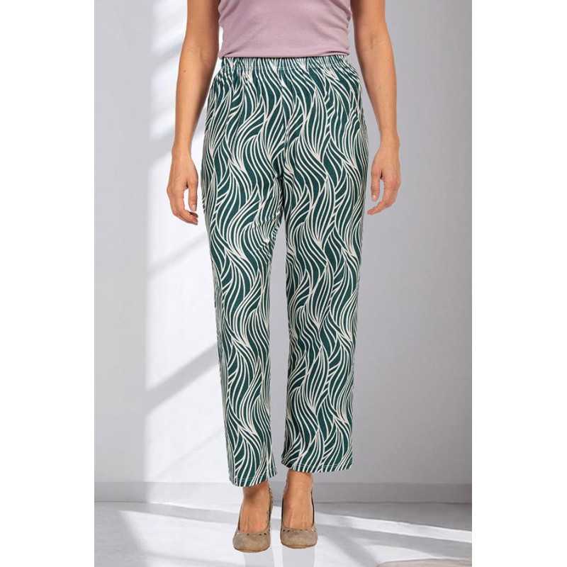 Pantalon femme senior à motifs - fluide - coloris vert