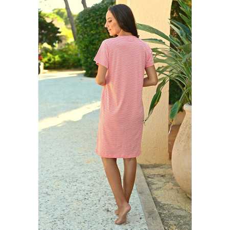 chemise de nuit femme senior manches courtes coloris rose rayures dos