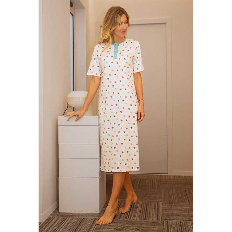 chemise de nuit femme senior motif étoile bleu
