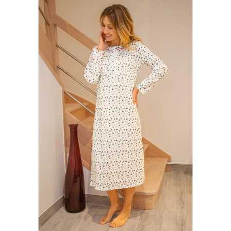 chemise de nuit femme âgée manches longue chaude fleurie